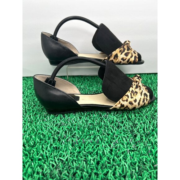 Marc Fisher Sandals Flats women's size10M Leopard Print ‎ Black Peep Toe Dalan 4 - Picture 1 of 8